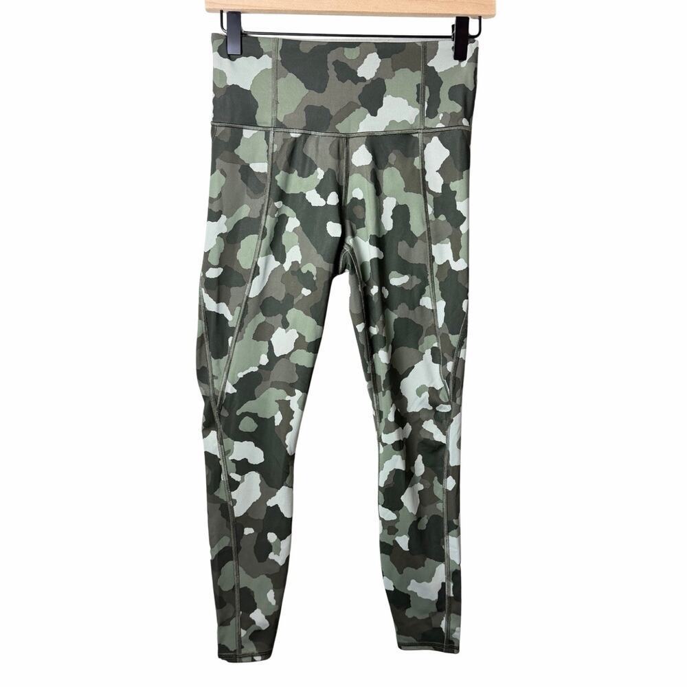 Athleta Lightning Static 7/8 Tight Green Camo Pockets Women's Size XS